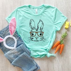 bunny with leopard glasses shirt, bunny with glasses shirt, easter day shirt, easter bunny shirt, easter family shirt, h