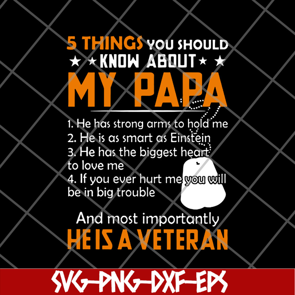FTD09062115-5 Things You Should Know About My Papa He Is A Veteran Dog Tags svg, png, dxf, eps digital file FTD09062115.jpg