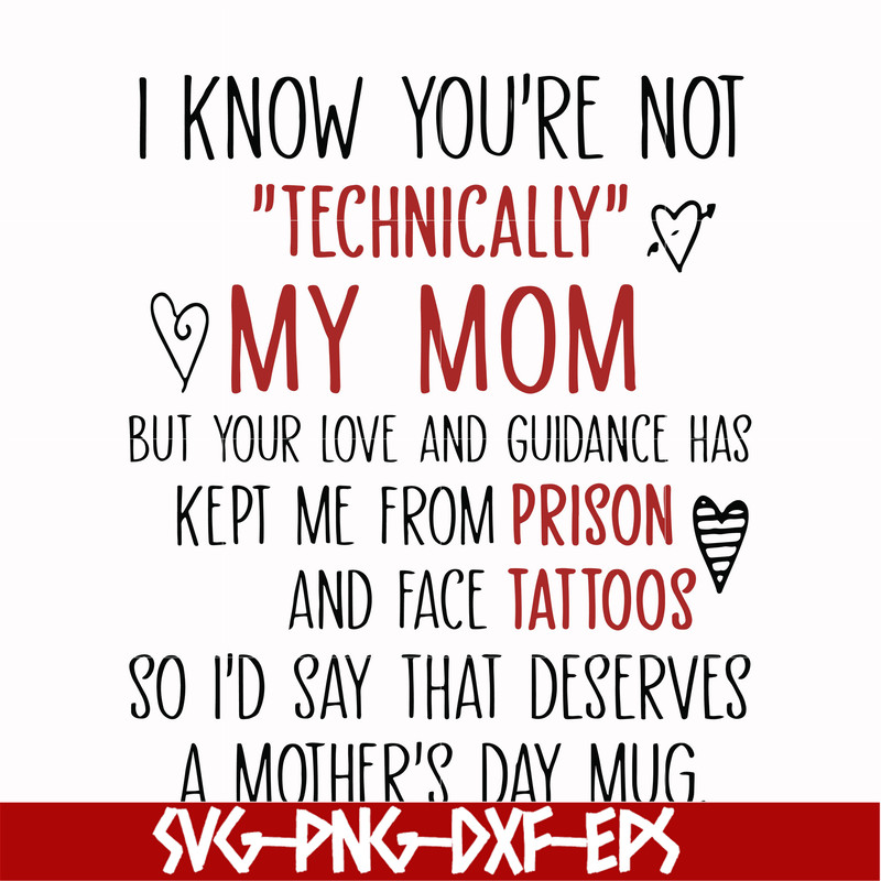 FN000539-I know you're not technical my mom but your love and guidance has kept me from prison and face tattoos so I'd say that deserves a mother's day mug svg,