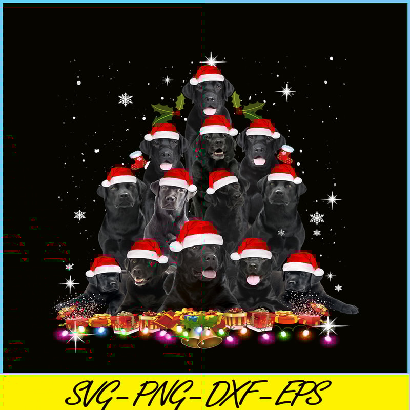 PNG141023102-Black Lab Christmas Tree Dog Santa Xmas Tee Funny Pajamas Long Sleeve T-Shirt Png.png