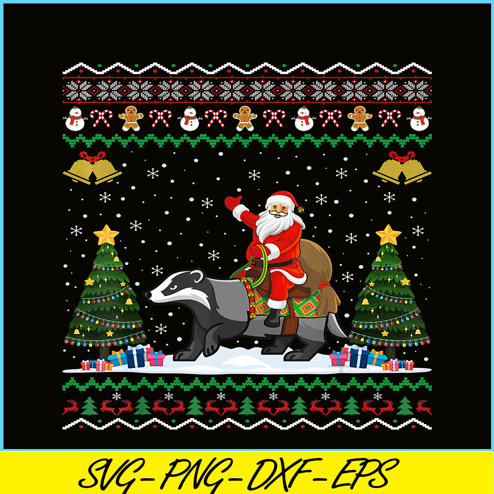 PNG14102382-Badger Ugly Xmas Gift Santa Riding Badger Christmas T-Shirt Png.png