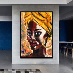 african woman canvas wall art, woman in a turban canvas wall art, african woman in yellow hat canvas print art
