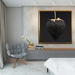 black and gold strawberry, black and gold canvas decor, canvas gift, custom wall decor, canvas print, black and gold str
