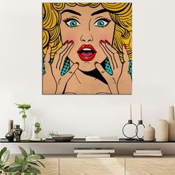 blonde hair woman canvas print art, woman with red lipstick canvas wall decor, woman with red nail polish canvas print a