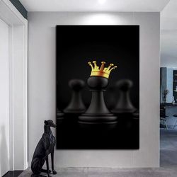 chess pieces canvas wall art, king pawn canvas wall art, gift wall decor, black chess pieces canvas print art