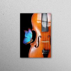 mural art, glass printing, glass art, luxury wall decoration, music room tempered glass, violin and butterfly tempered g