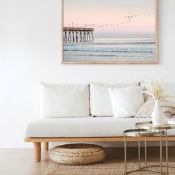 Blush Pink Pastel Ocean Beach California Retro Seascape Summer Photography Soft Coastal Wall Art Decor Canvas Frame Prin
