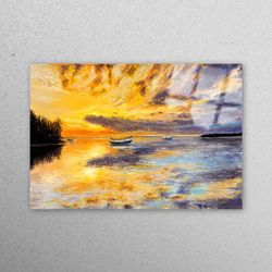 Glass Wall Art, Tempered Glass, Wall Decor, Abstract Seascape Painting, View Glass, Oil Painting Print, Sea Landscape Wa