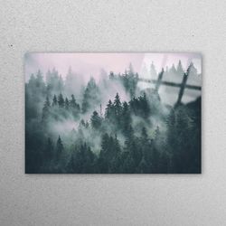 glass wall decor, wall decor, glass art, misty forest glass art, view glass, forest wall decoration, misty mountain wall