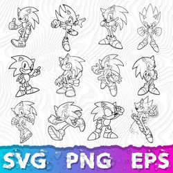 Sonic Outline, Sonic Svg For Cricut, Sonic Svg Black And White, Sonic The Hedgehog Outline, Sonic Svg