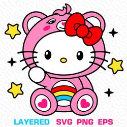 Hello Kitty Svg, Hello Kitty Care Bear Svg, Hello Kitty Rainbow, Hello Kitty Svg Cricut, Rainbow Hello Kitty