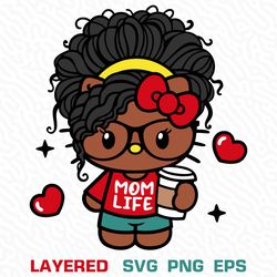 Hello Kitty Afro Mom SVG, Cricut, Silhouette Vector Cut File