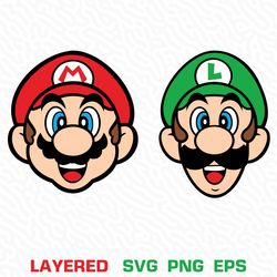 Brothers Mario And Luigi Faces Svg Png Cricut