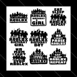 roblox logo birthday bundle svg silhouette, birthday svg, roblox svg