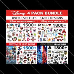 6500+ disney four pack svg mega bundle, star wars mega bundle, marvel