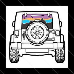 jeep tire with sunset and mountains, jeep svg, transport svg, vehicle