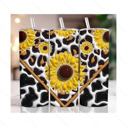 3d sunflowers cowhide inflated tumbler wrap, 3d leopard puff 20oz sublimation tumbler digital bubble design, 3d sunflower tumbler png