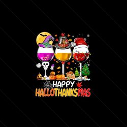 happy hallothanksmas wine glasses witch santa hat pumpkin long sleeve tshirt digital png