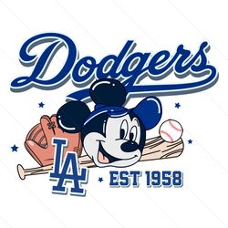 la dodgers est 1958 mickey baseball svg