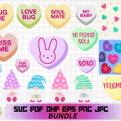 conversation hearts svg bundle 150 - svg, png, dxf, eps, pdf files for print and cric
