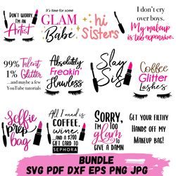 makeup quotes svg bundle, makeup svg bundle, beauty svg, cosmetics, mascara svg, lipstick svg, makeup artist, cut file