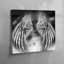 angel wings canvas, modern canvas, white printed, loft wall art, canvas, black wall decor, home decoration, wall art pri