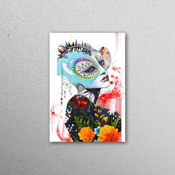 mural art, glass art, wall decor, woman and flowers painting, abstract glass printing, abstract woman glass, modern glas