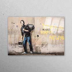 mural art, glass art, wall decoration, migrant steve jobs, banksy graffiti glass, graffiti wall decoration, banksy stree