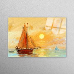 mural art, glass, glass art, fishing boats paiting, fishing boats wall decor, abstract sea wall decoration, landscape gl