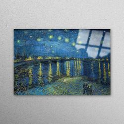 mural art, tempered glass, wall decoration, starry night over the rhone, famous glass, reproduction glass decor, van gog