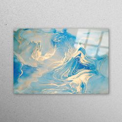 mural art, wall art, glass art, blue and gold marble, luxury marble wall art, blue marble glass wall, abstract wall deco