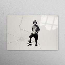 mural art, wall art, wall decoration, painting glass decor, banksy boy glass decor, ball and boy glass printing, graffit