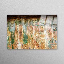 mural art, wall decor, glass printing, loft wall decor, rustic glass art, green and brown glass decor, old wall glass pr