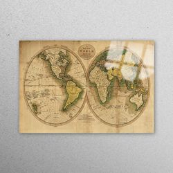 mural art, wall decor, glass printing, world map canvas decor, vintage map glass decor, large world map glass printing,