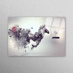 mural art, wall decor, tempered glass, surrealist glass wall, zebra wall decor, abstract wall decor, horse glass wall,