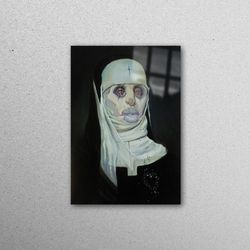 mural art, wall decoration, glass printing, scary nun wall art, nun wall decoration, scary nun glass wall, horror nun wa