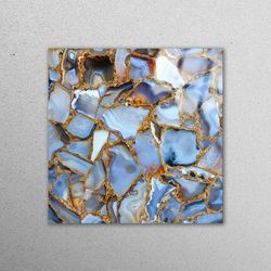 mural art, wall decoration, glass wall decor, blue and gold marble, shimmery glass, modern glass art, luxury marble wall
