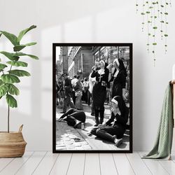 Nuns Smoking Cigarettes Black and White Vintage Retro Photography Wall Art Canvas Framed Canvas Printed Wall Art Trendy