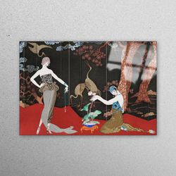 wall decor, glass, glass art, asian glass, reproduction glass decor, famous tempered glass, george barbier glass wall ar