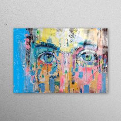 wall decoration, glass wall decor, glass art, colorful man face glass art, modern portrait wall decoration, fashion glas