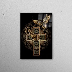 wall decoration, glass, wall art, celtic cross, celtic cross glass decor, modern glass wall art, abstract glass,