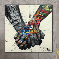 lovers holding hands, print for romantic couple, pop street graffiti wall art pictures and posters, canvas painting for