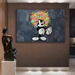 banksy mickey mouse wall art, cartoon canvas, mickey mouse canvas, banksy artwork, modern wall decor, modern home decor,