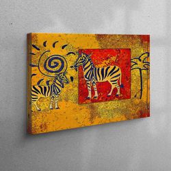 Wall Decor, Canvas Wall Art, Canvas, Sun Drawing Canvas, Two Zebra 3D Canvas, Safari Landscape Canvas Canvas, African Ca