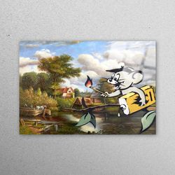 wall decor, glass art, glass, banksy corrupted oil jerry, painting wall art, graffiti glass printing, street tempered gl