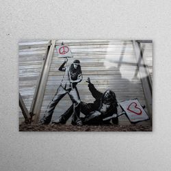 wall decoration, wall art, tempered glass, peace vs love, street glass printing, painting glass art, banksy street glass