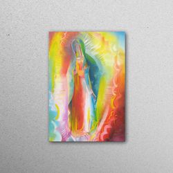 wall decoration, wall art, wall decor, our lady of guadalupe painting, religious glass, abstract tempered glass,
