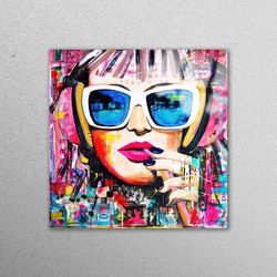 wall decoration, wall decor, glass wall decor, colorful woman glass, graffiti glass decor, woman lip tempered glass,