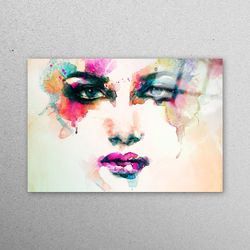 wall decoration, wall decor, wall art, woman face wall decoration, woman portrait glass printing, colorful woman face gl