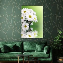 white daisy flower macro nature landscape roll up canvas, stretched canvas art, framed wall art painting